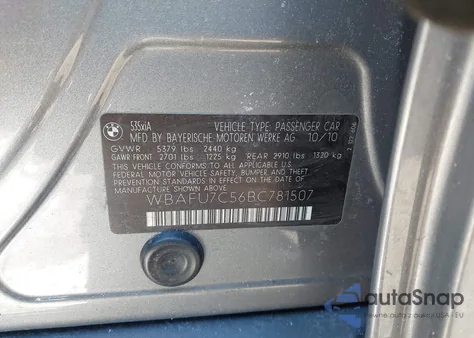 2011 BMW 535I xDrive z USA, uszkodzony, nr VIN WBAFU7C56BC781507